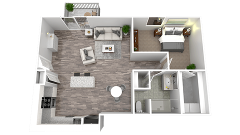Floor plan for 1 bed, 1 bath, 956 sqft